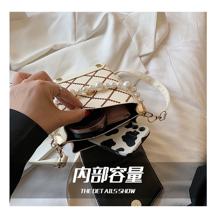 Túi đeo chéo JASMIN NOIR bằng da tổng hợp đính ngọc trai giả sang trọng dành cho nữ