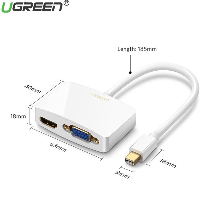 Cáp chuyển mini DisplayPort sang HDMI và VGA dài 15CM UGREEN 10427 - Hàng Chính Hãng Bảo Hành 18 Tháng