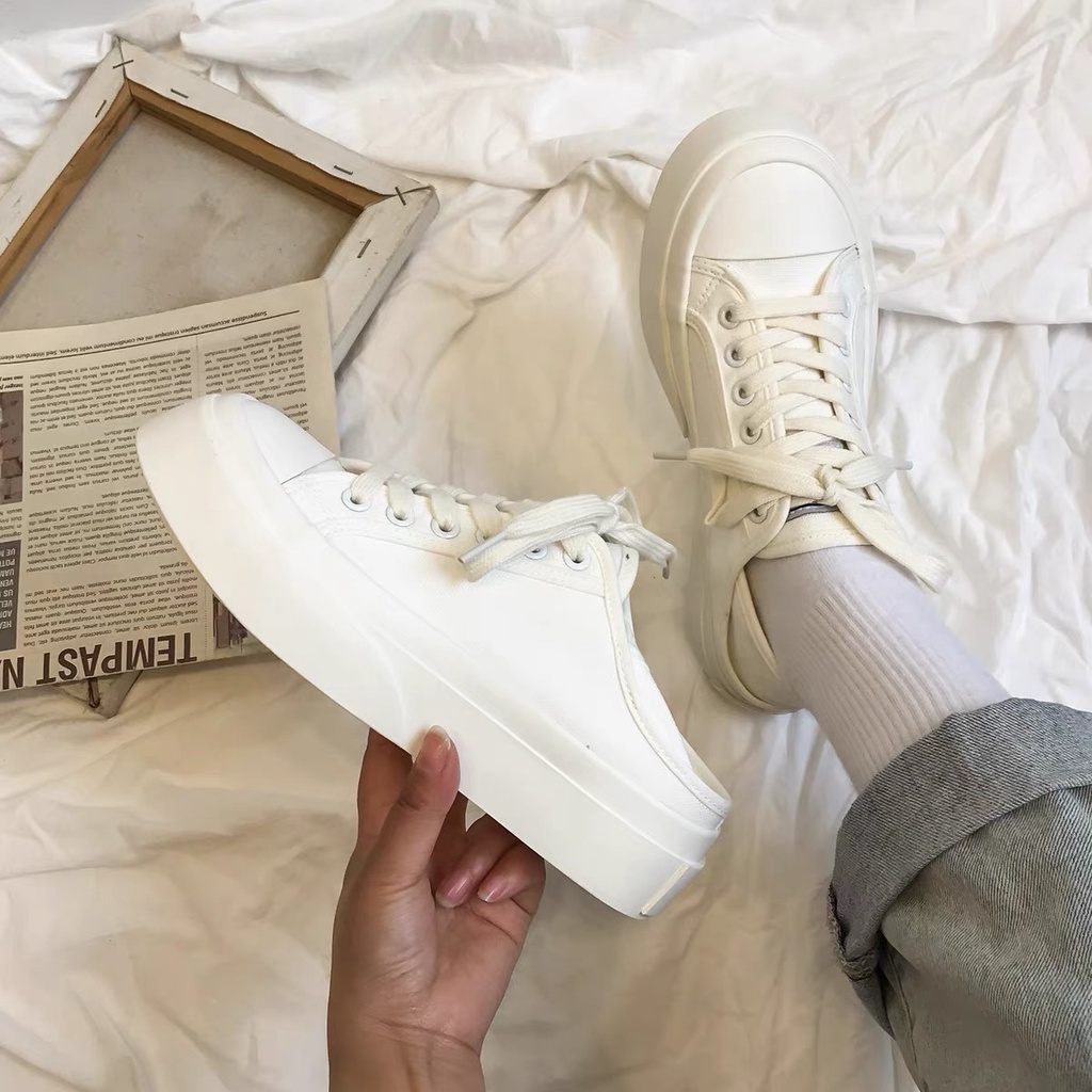 Giày thể thao giẫm gót đế bánh mì, giày sneaker dáng basic đi hai kiểu