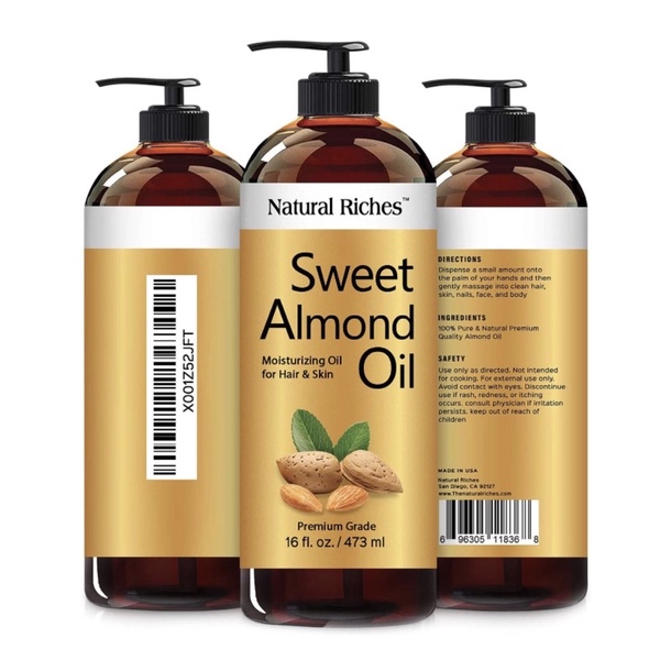 Dầu hạnh nhân 100% nguyên chất Natural Riches sweet almond oil 473ml  USA