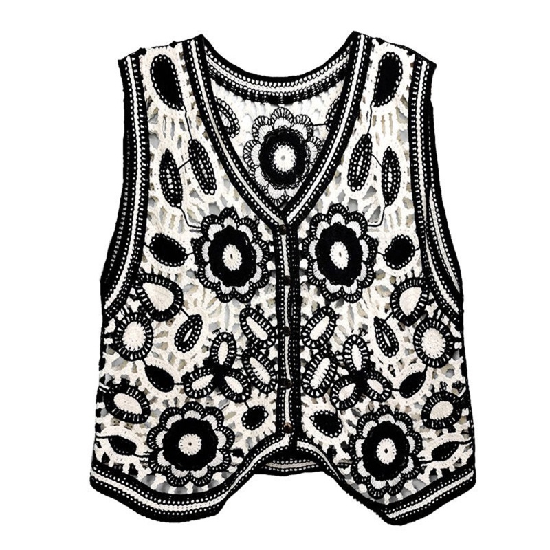 Áo Khoác Len Không Tay Cổ Chữ V Cài Nút Họa Tiết Hoa Lá Phong Cách Dân Tộc Thời Trang Mùa Xuân Cho Nữ