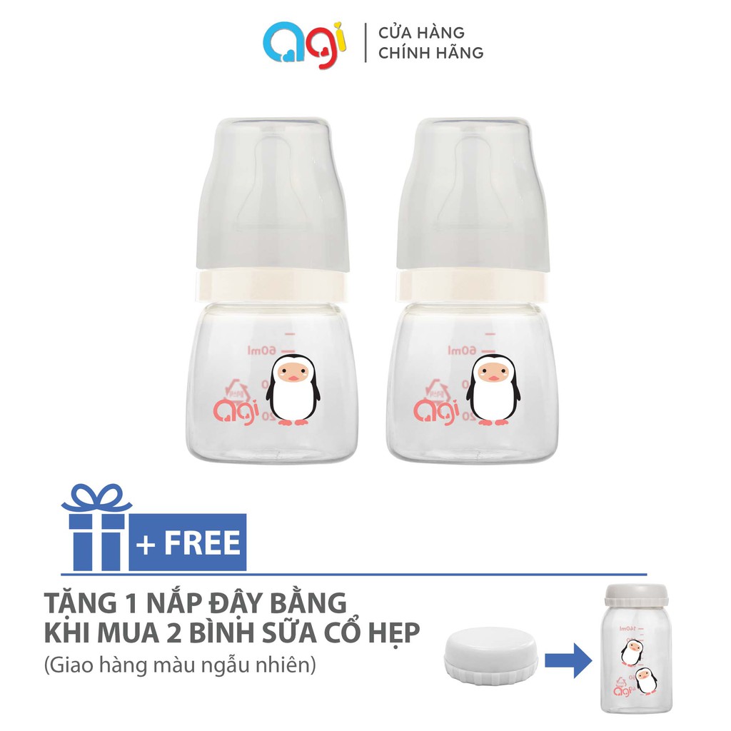 Bộ 2 Bình sữa PP Agi 60ml - TẶNG KÈM NẮP CỔ HẸP ( GIAO MẪU NGẪU NHIÊN )