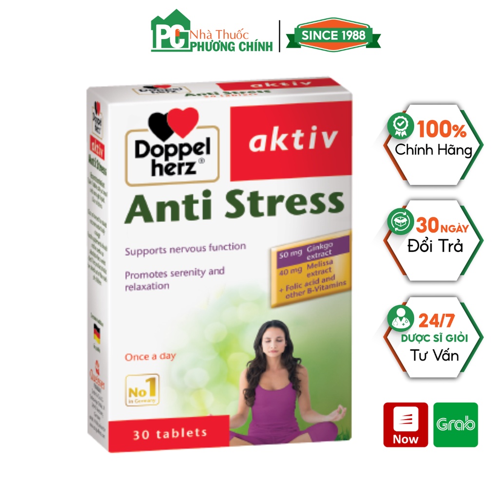 Viên Uống Giảm Stress Doppelherz Aktiv Anti Stress Giúp Giảm Mệt Mỏi, Căng Thẳng &amp; Tăng Cường Sự Tập Trung (Hộp 30 viên)