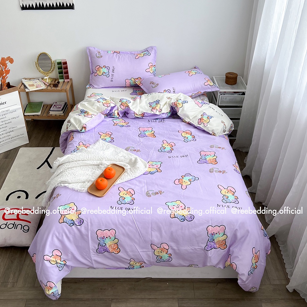 Bộ chăn ga gối Poly Cotton REE Bedding gấu tím đủ size giường nệm PLC153