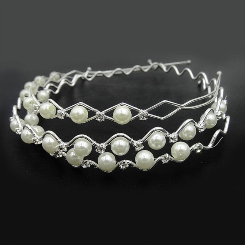 Cài Tóc Đính Ngọc Trai Giả Bằng Thép Gợn Sóng Phong Cách Hàn Quốc Tối Giản Dành Cho Cô Dâu