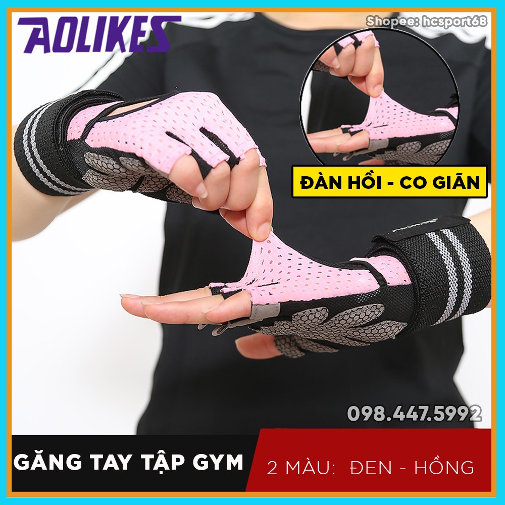 Găng Tay Tập Gym Aolikes Nam Nữ, Găng Tay Hở Ngón, Vải Thoáng Khí, Đệm Êm Bảo Vệ Tay - HcSport68