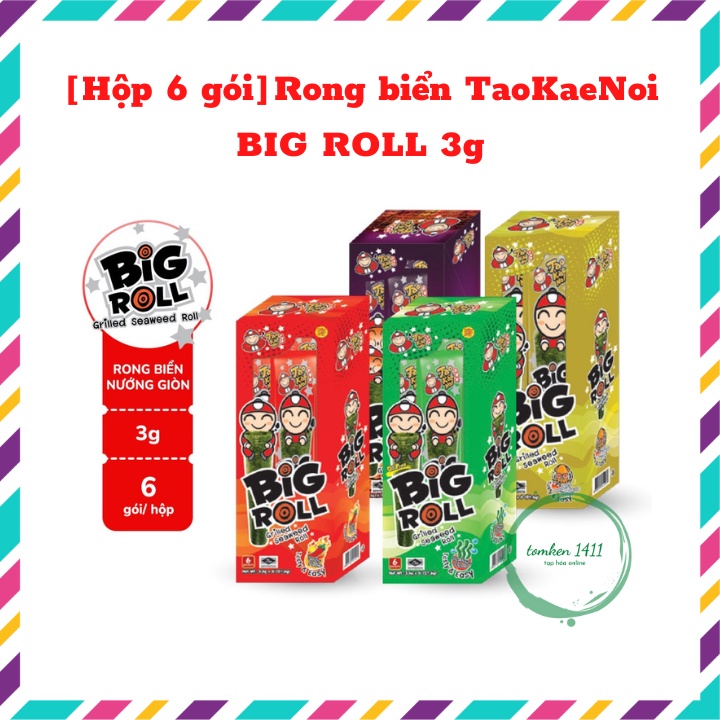 [Hộp 6 gói] Snack Rong biển TaoKaeNoi BIG ROLL 3g