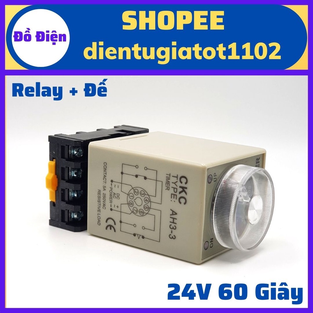 Relay thời gian CKC AH3-3, time 60 giây 24V, rơ le thời gian CKC 60S, rơ le thời gian