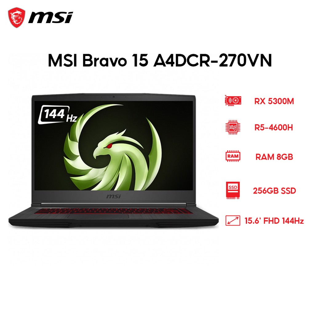 [Mã ELMALL1TR5 giảm 6% đơn 3TR] Laptop MSI Bravo 15 A4DCR-270VN R5-4600H | 8GB | 256GB | RX5300M |15.6'' FHD 144Hz | W10 | WebRaoVat - webraovat.net.vn