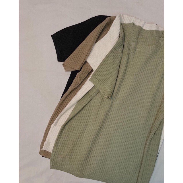 Áo len tăm trơn cộc tay, Áo len nữ cổ tròn basic, Áo len đũa ulzzang Junnie Closet