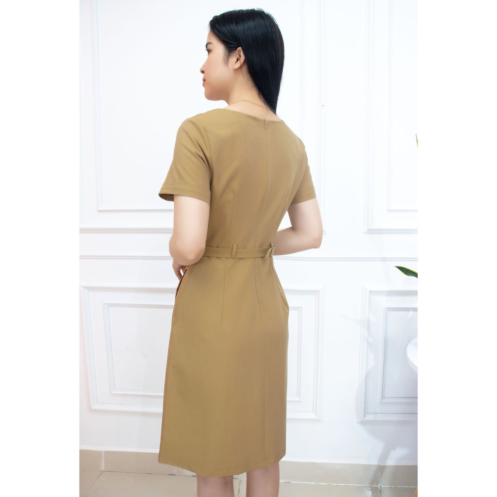 Váy công sở thiết kế nút bộc kiểu thanh lịch có đai nịt - Đầm dự tiệc dáng A sang trọng -  AMYRA Da036 | BigBuy360 - bigbuy360.vn