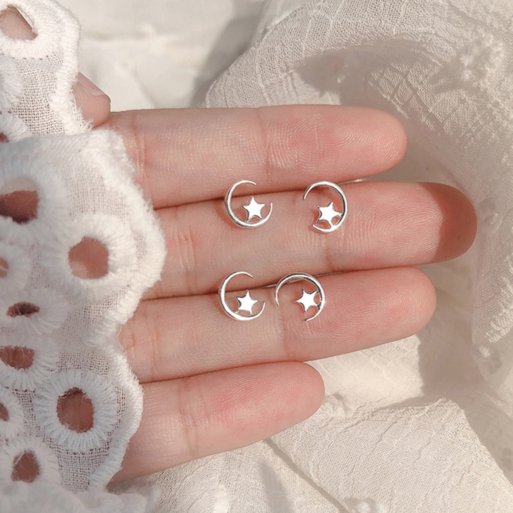 1 Đôi Bông Tai Bạc 925 Hình Hoa Tulip Mặt Trăng Ngôi Sao Độc Đáo Thời Trang Cho Nữ