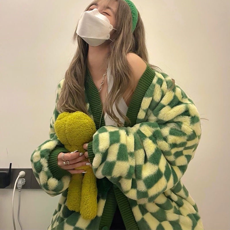 Áo Khoác Lông kẻ caro