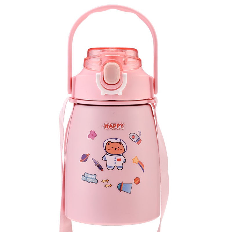 Bình Giữ Nhiệt 850ml, Bình Nước Tặng Sticker Trang Trí Có Ống Hút Và Dây Đeo Inox 304 Giữ Nhiệt Tốt