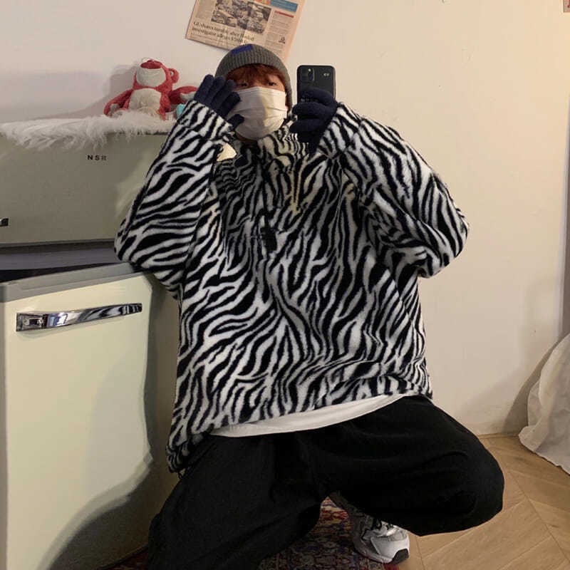 Áo polo lông hoạ tiết ngựa vằn dáng unisex phù hợp cho nam và nữ hàng taobao