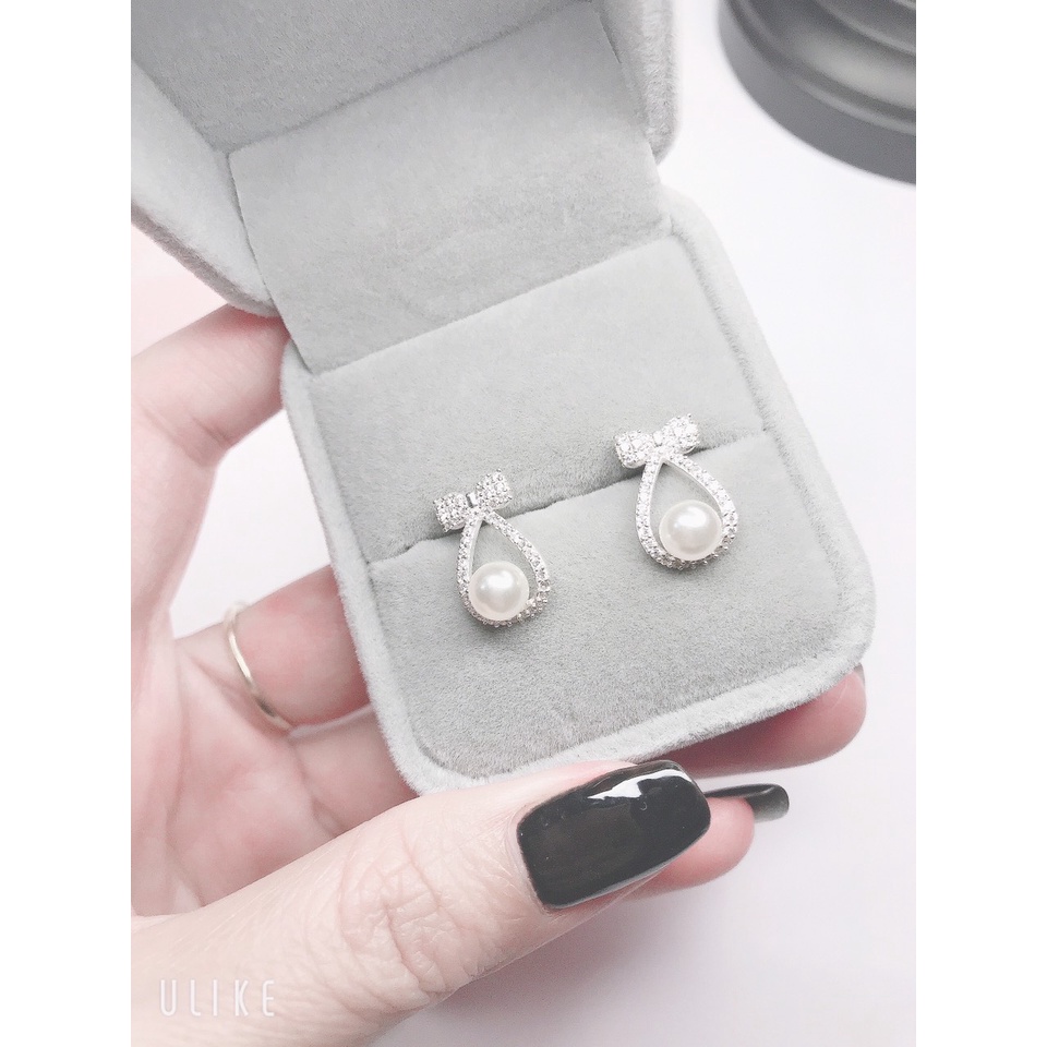 Bông tai bạc cao cấp Evasilver hình lơ đính ngọc trai, Khuyên tai chất liệu bạc ta sang trọng nữ tính