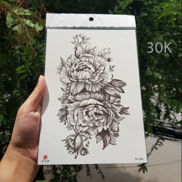 Hình xăm nghệ thuật hoa mẫu đơn cao cấp th395 size 15×21cm. Boss tatoo- xăm dán tạm thời