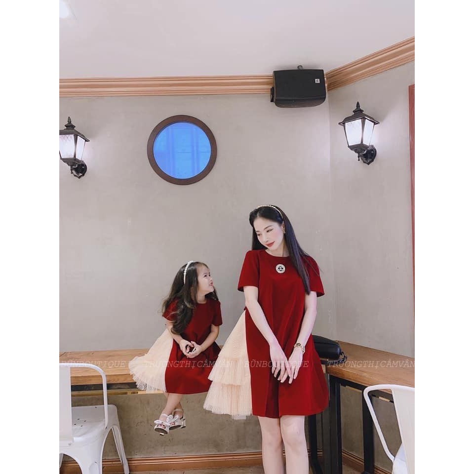 sét váy nhung phối ren cho mẹ và bé