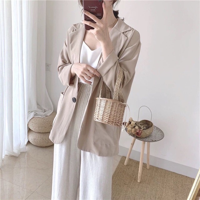 Áo Khoác Blazer Túi Vuông 1 Lớp Mặc Thu Đông