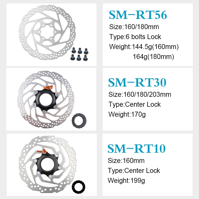 Bộ Thắng Đĩa Xe Đạp SHIMANO Rotor RT56 RT30 RT10 160/180/203mm Kèm 6 Bu Lông