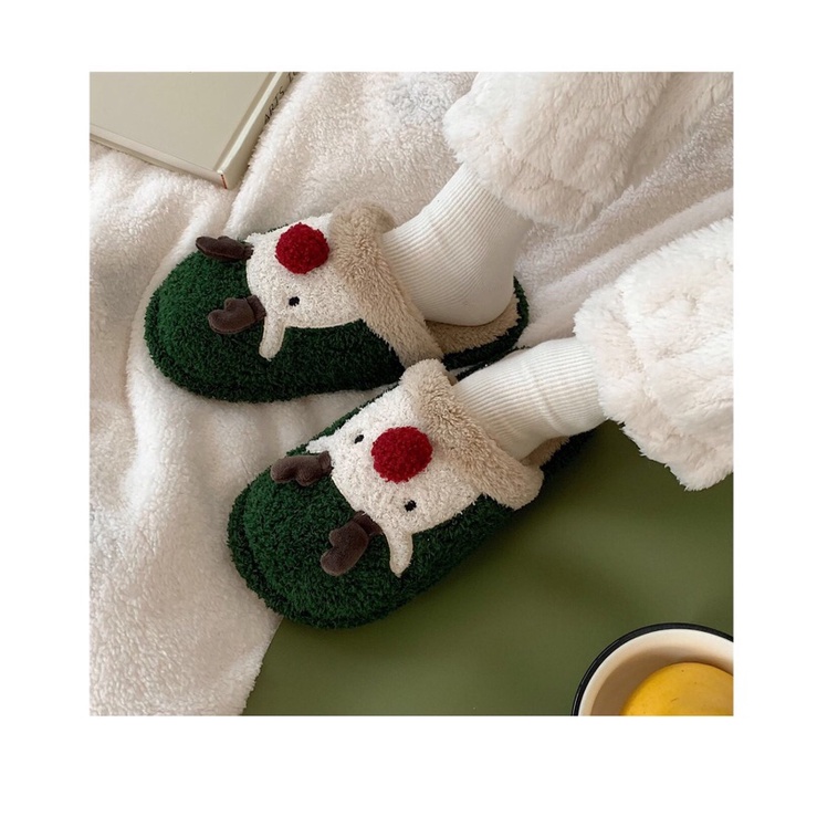 Dép bông hình tuần lộc xanh không khí giáng sinh có size nam, nữ, trẻ em