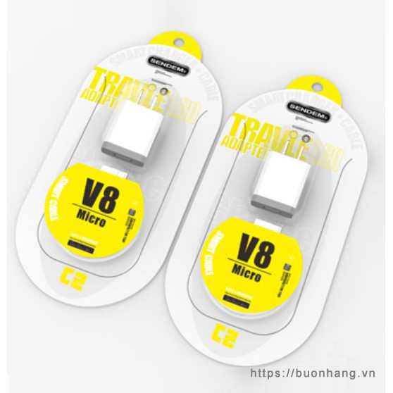 Bộ Củ kèm Cáp Sạc Sendem C2 (chọn 1 trong 2 loại cáp Iphone hoặc Android)