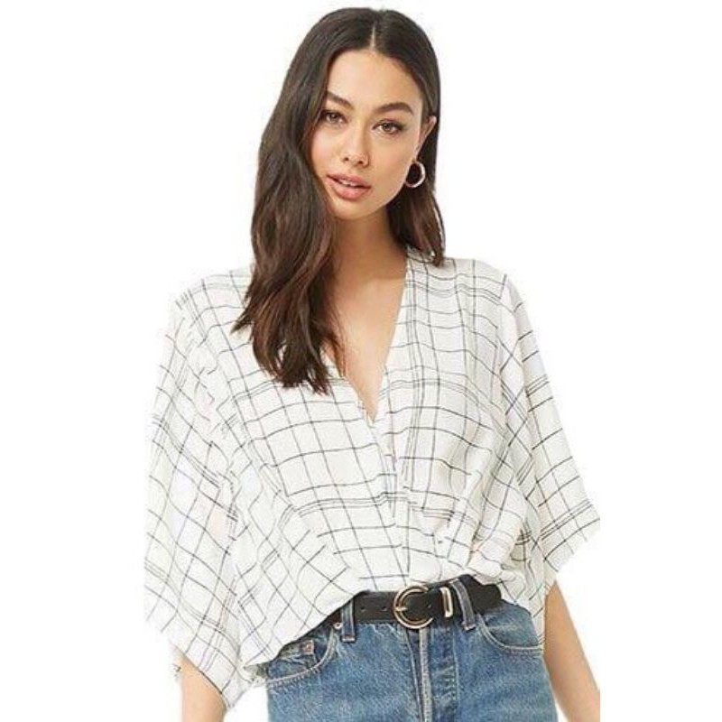 VNXK Áo kiểu croptop tà đắp chéo tay cánh dơi