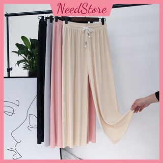 Quần vải ống rộng nữ dáng suông cạp cao lưng chun basic chất thun tăm lạnh freesize Culottes