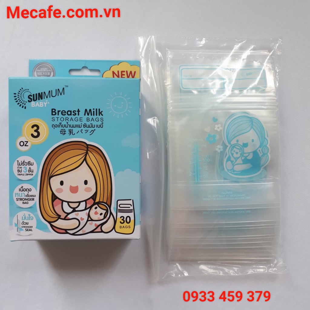 Hộp 30 Túi Trữ Sữa Mẹ 100ml Không BPA Sunmum Thái Lan (Tem niêm yết)