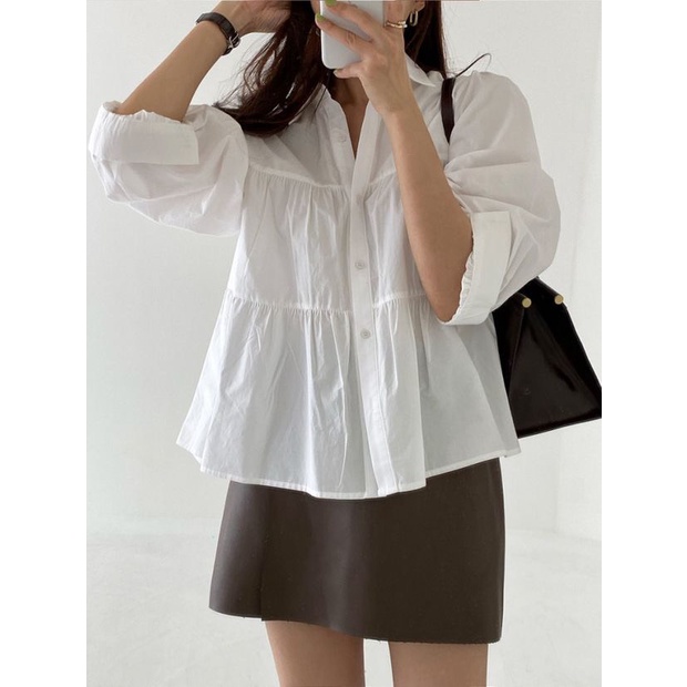 Áo sơ mi Hàn Quốc A.333, áo sơ mi cộc tay cách điệu cổ bèo viền nhún 3 màu cực xinh aosominuhot | BigBuy360 - bigbuy360.vn