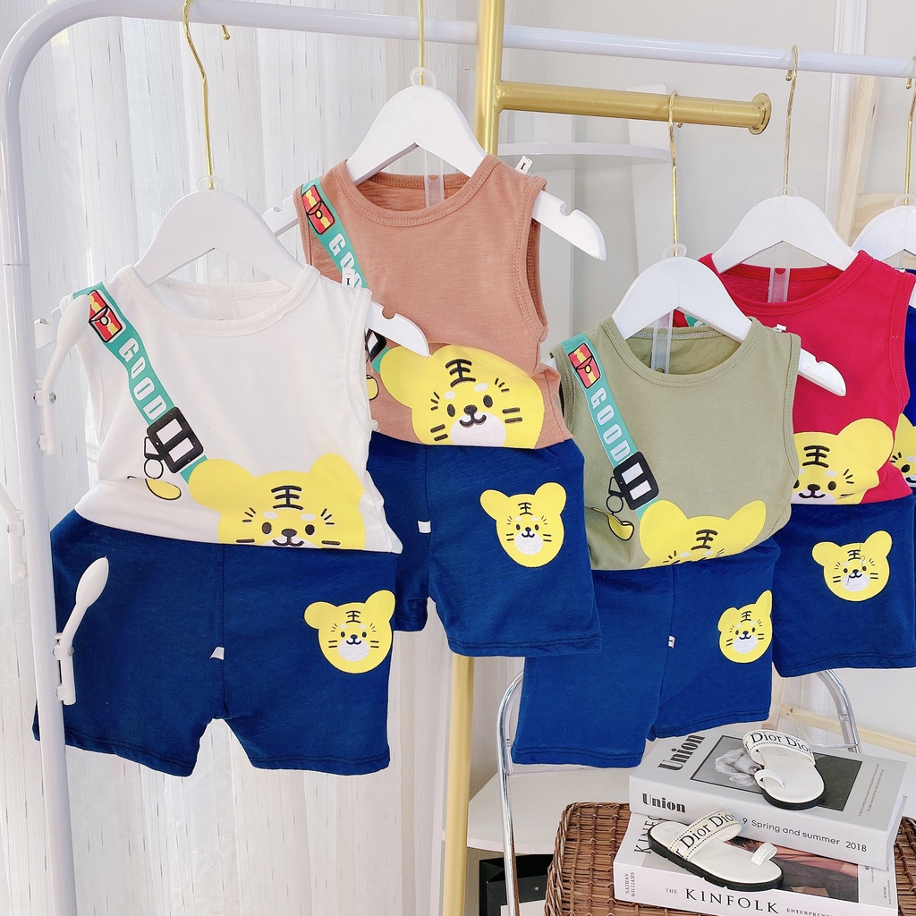 [Thanh Lý] Bộ Ba Lỗ In Hình Con Hổ Cho Bé Trai Chất Cotton Co Giãn 4 Chiều
