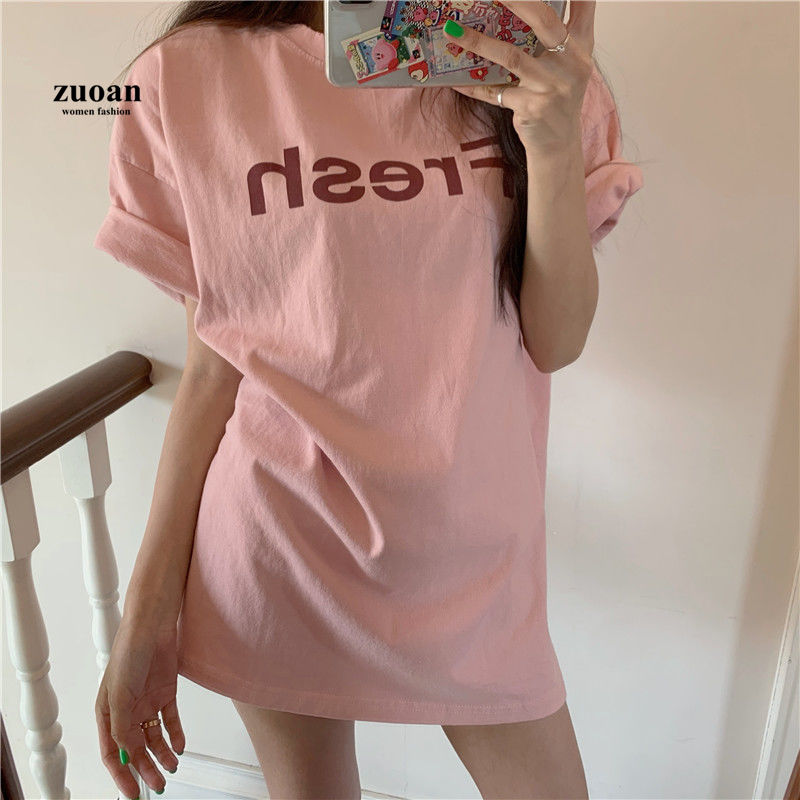 Áo thun SUXI dáng rộng in chữ phong cách Hàn Quốc cho nữ