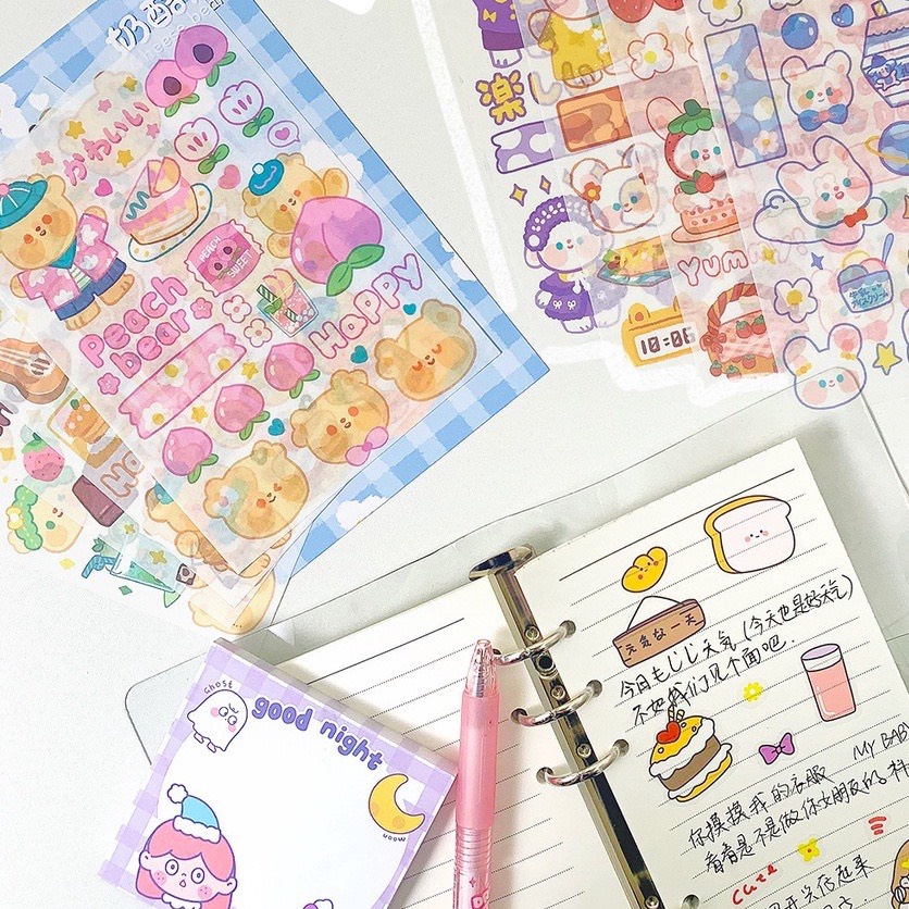 Sticker trang trí cô gái, gấu, thỏ nhiều mẫu lẻ tấm