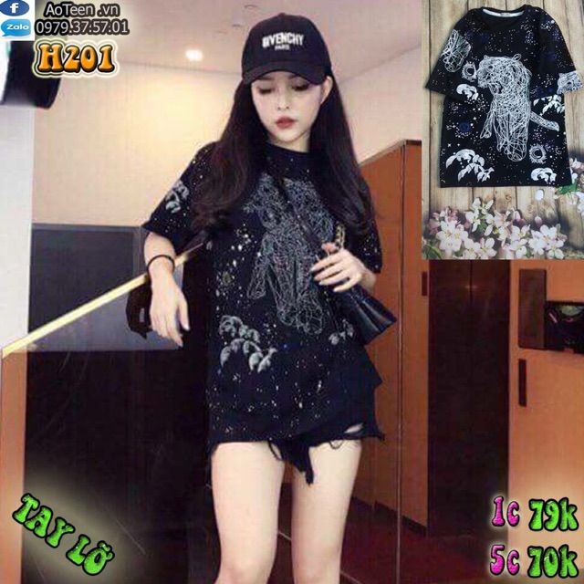 Áo thun phon rộng in hình 3D cọp dạng giấu quần