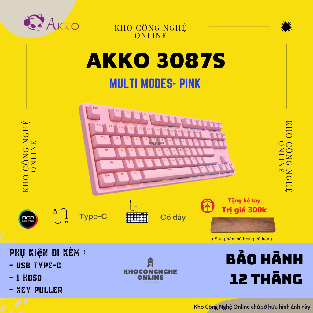 [Mã 33ELSALE hoàn 7% đơn 300K] Bàn phím cơ AKKO 3087S RGB – Pink (cherry switch / akko switch)