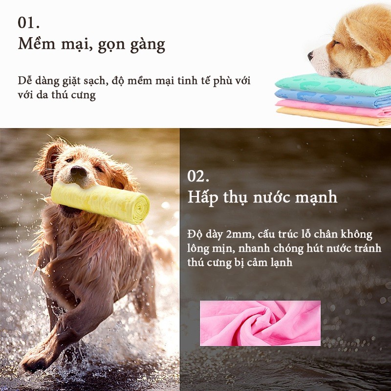 Khăn tắm chó mèo siêu thấm hút size lớn, có hộp đựng, phụ kiện chó mèo cần thiết YEUPET
