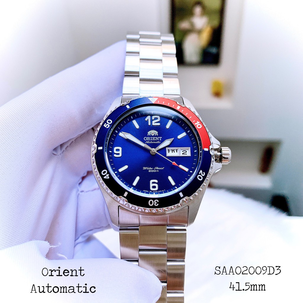 Đồng hồ Nam chính hãng Orient Mako 2 Pepsi FAA02009D9 Automatic Mặt xanh,Lịch ngày,Vòng bezel-Máy cơ-Dây thép-Size 41mm