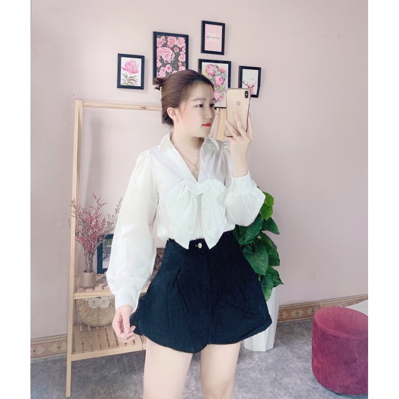 SET ÁO SƠ MI NƠ NGỰC MIX QUẦN VÁY BÒ CHUN LƯNG