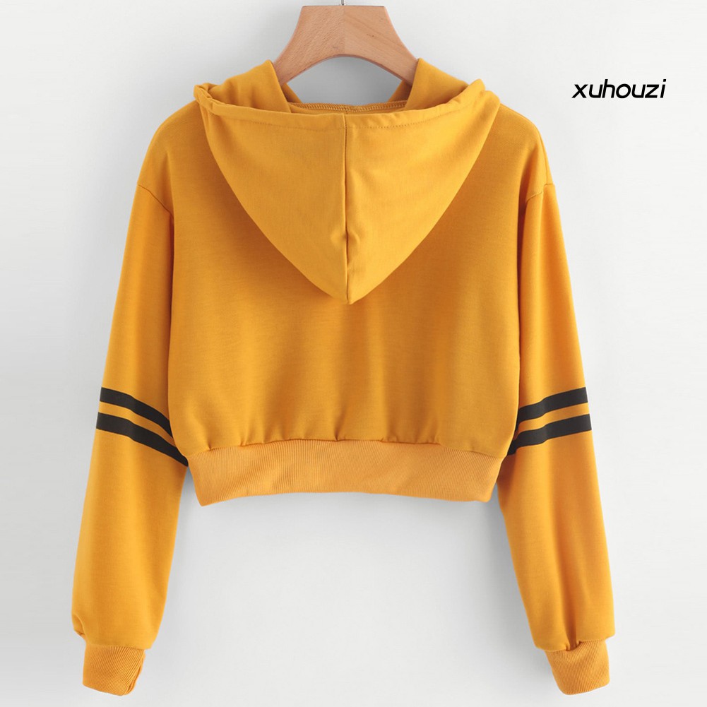 Áo Hoodie Lửng Tay Dài Kẻ Sọc Trẻ Trung Cho Nữ