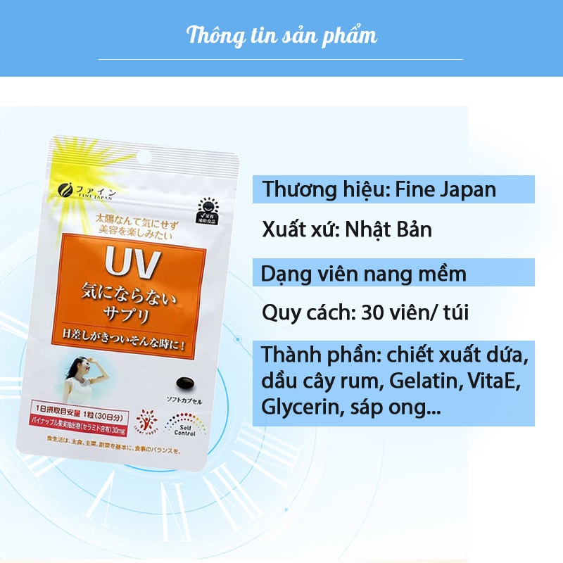 Viên uống chống nắng UV Fine Japan bảo vệ da tối ưu, hạn chế sạm nám, tàn nhang, tăng đề kháng da TM-UV01