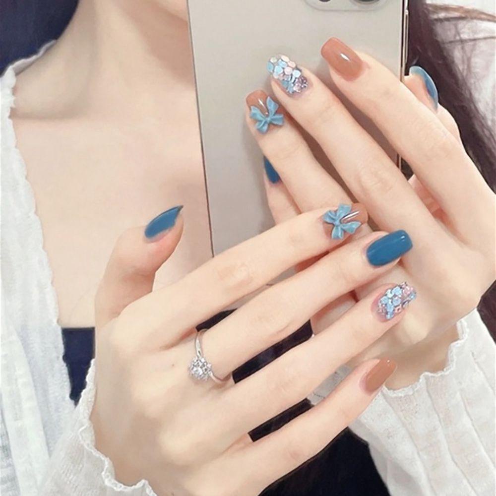 Hộp 24 Móng Tay Giả Ngắn / Tròn / Vuông Che Phủ Toàn Diện Kiểu Pháp MIHAN1