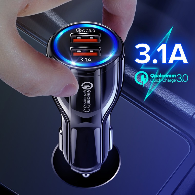 Bộ sạc xe hơi 5V 3.1A + Sạc nhanh Bộ sạc điện thoại Bộ sạc USB kép QC 3.0 cho thiết bị máy tính bảng