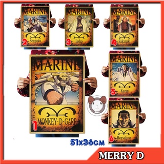 Poster One Piece Team Hải Quân 51x36cm Vintage - Hình Vua Hải Tặc - Garp, Sengoku, Fujitora, Akainu, Aokiji, Kizaru