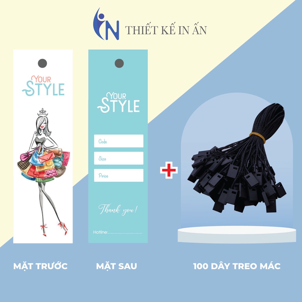 Mác quần áo combo 100 mác + 100 Dây Treo Thẻ Bài - Dây Dù Xâu Tag (Mác) Quần Áo