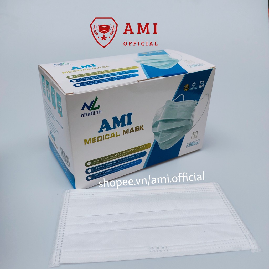 Khẩu trang y tế Ami Medical Mask hộp 50c đủ màu - Ami official