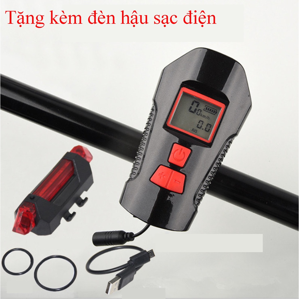 Đèn xe đạp đa năng còi điện báo tốc độ