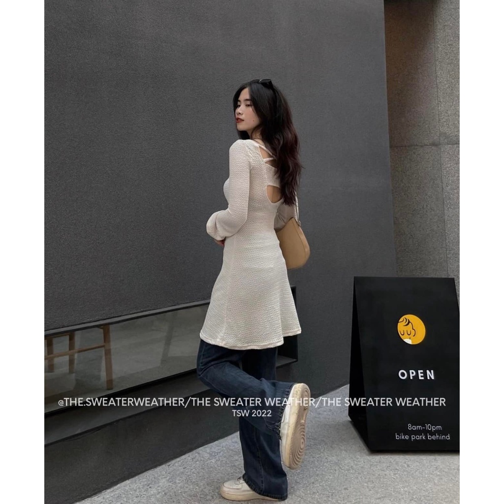 Đầm tay dài hở lưng chéo dây Katie Dress