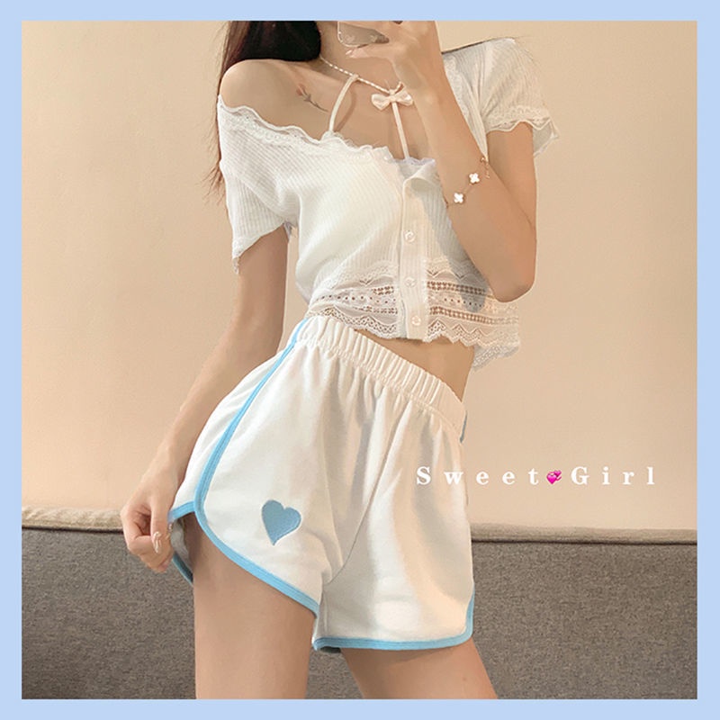 COZOK Quần Short Thể Thao Ống Rộng Thêu Hình Trái Tim Thời Trang