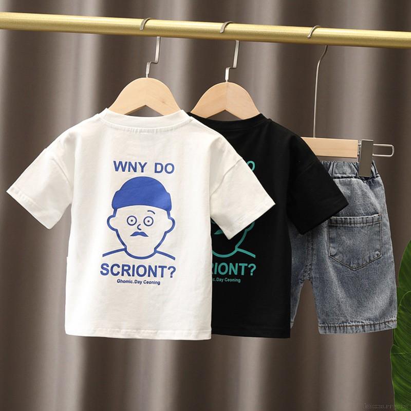 Set Áo Thun Tay Ngắn &amp; Quần Short Denim 2 Lớp Cho Bé Trai