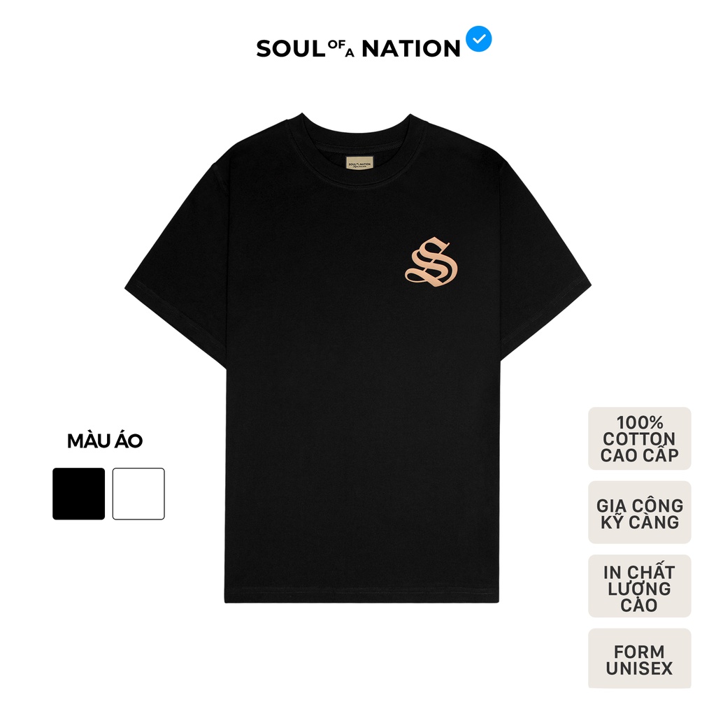 Áo thun unisex in logo S Gothic khắc nhung CAO CẤP form basic 100% cotton vải dày, không xù lông SOUL OF A NATION